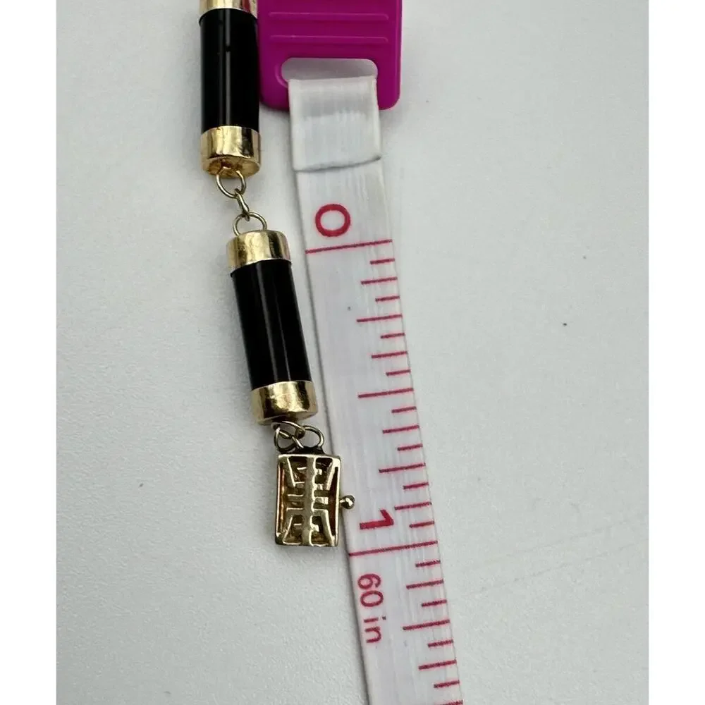 Heng Ngai HN 14k Gold‎ Onyx Cylinder Link Box Clasp Bracelet Estate Jewelry